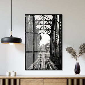 Wall Art - Black & White Railroad on a Metal Bridge