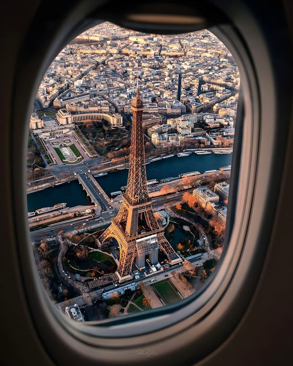 Canvas Wall Art, Tour Eiffel View from Plane Window, Wall Poster