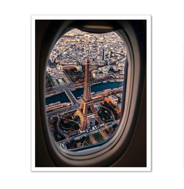 Canvas Wall Art, Tour Eiffel View from Plane Window, Wall Poster