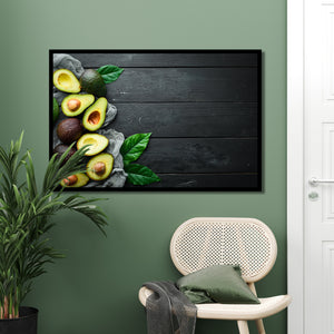 Wall Art - Green Fresh Avocado & Dark Wood Background