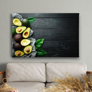 Canvas Wall Art - Green Fresh Avocado & Dark Wood Background
