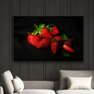 Canvas Wall Art - Strawberries on Dark Background