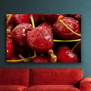 Canvas Wall Art - Cherry with water drops