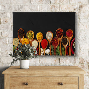 Wall Art - Various Exotic Spices in Wooden Spoons