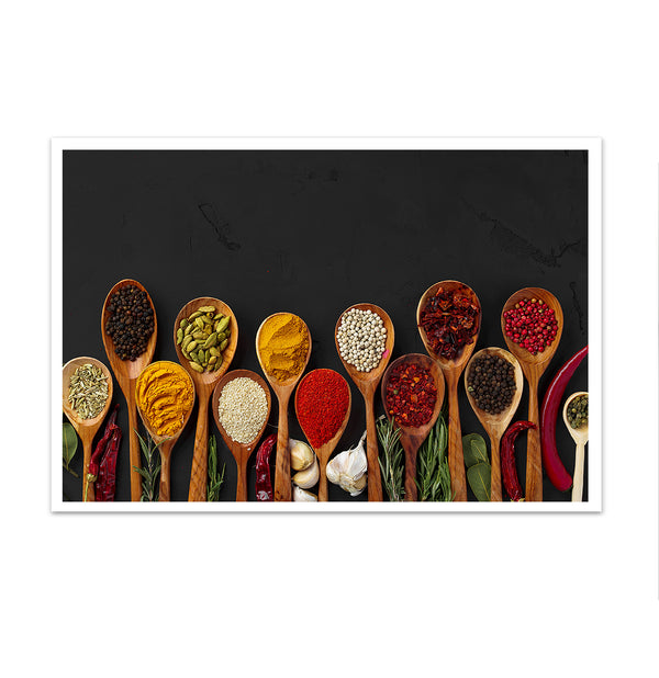 Canvas Wall Art, Various Exotic Spices in Wooden Spoons, Wall Poster