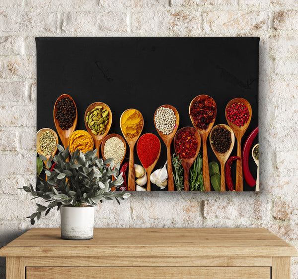 Canvas Wall Art - Various Exotic Spices in Wooden Spoons