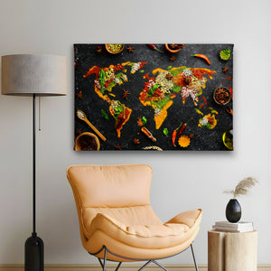 Wall Art - Spices & Herbs in the shape of a World Map 