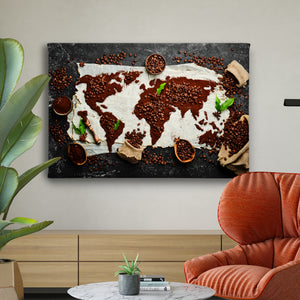 Сanvas Wall Art - Coffee Beans in the shape of a World Map 