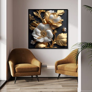 Wall Art - Gold and White Flowers Wall Poster