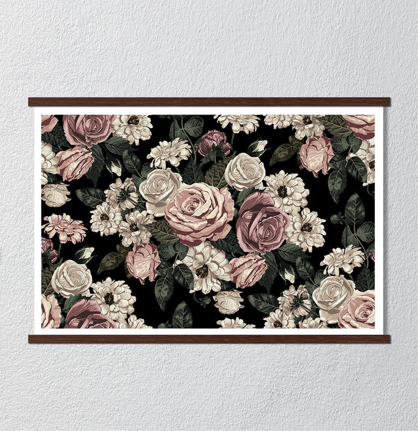 Canvas Wall Art, Soft Pink & White Rose Flowers Wall Poster