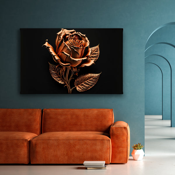 Canvas Wall Art, Gold Metallic Rose Flower Wall Poster