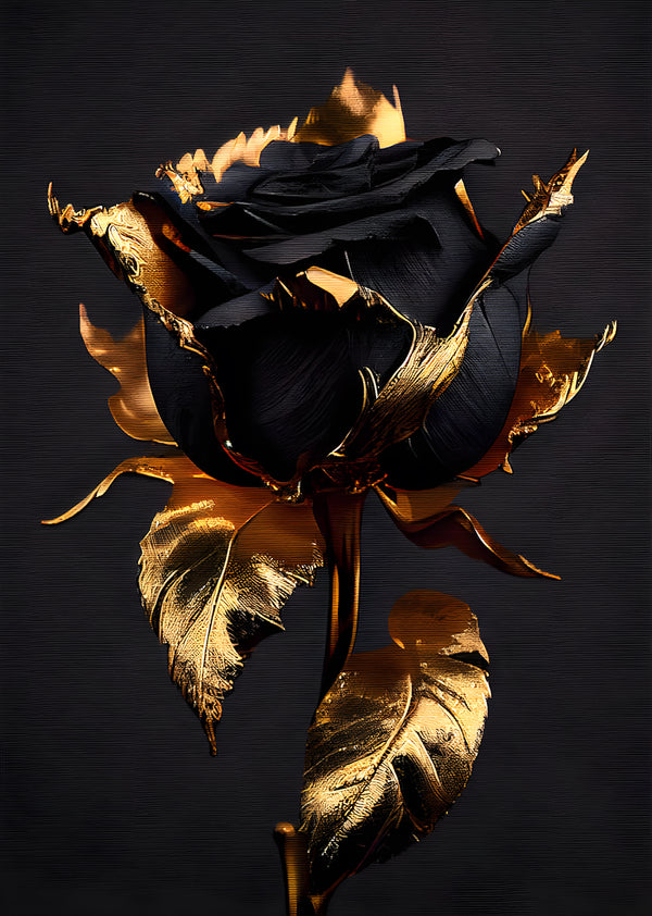 Canvas Wall Art, Gold Metallic & Black Rose Flower Wall Poster