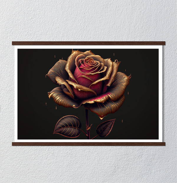 Canvas Wall Art, Large Metallic & Red Rose Wall Poster