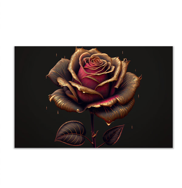 Canvas Wall Art, Large Metallic & Red Rose Wall Poster