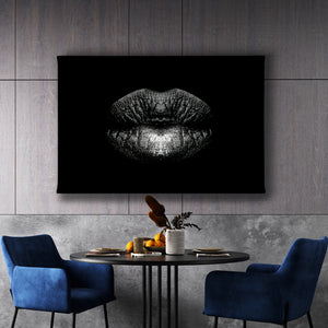 Fashion Wall Art - Dark Silver Lips & Black Background