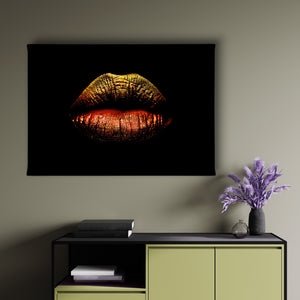Fashion Wall Art - Dark Gold Lips & Black Background