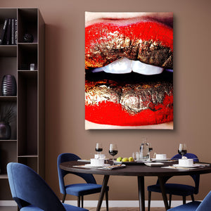 Fashion Wall Art - Red & Gold Woman Lips