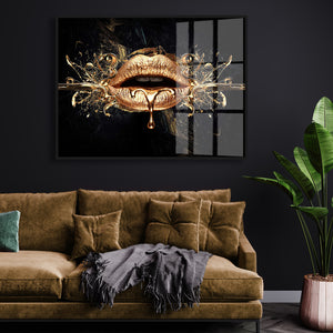 Fashion Wall Art - Gold Lips & Black Background
