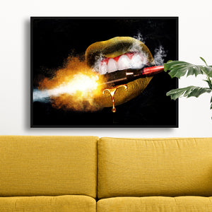 Fashion Wall Art - Gold Lips with Bullet