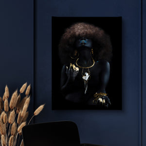 Canvas Fashion Wall Art -  Black and Gold African Woman