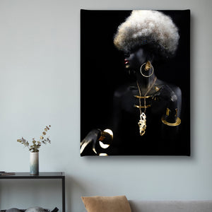 Fashion Wall Art - African Girl Gold Glitter Woman