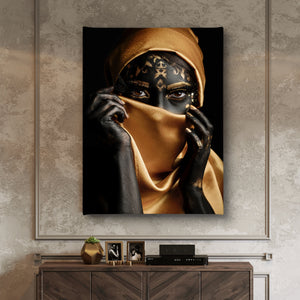 Canvas Fashion Wall Art -  Black & Gold African Lady