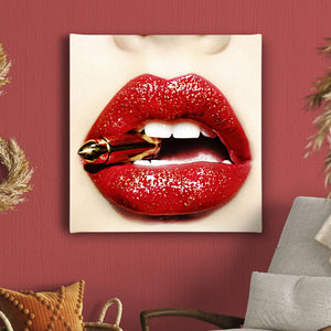 Canvas Fashion Wall Art -  Bright Red Lips with Bullet
