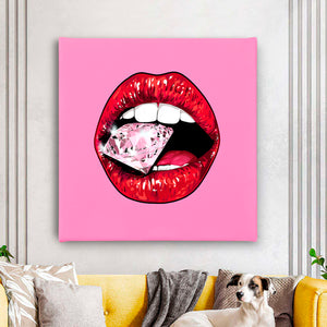 Canvas Fashion Wall Art -  Bright Red Lips with Diamond