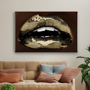 Canvas Fashion Wall Art -  Gold Lipstick