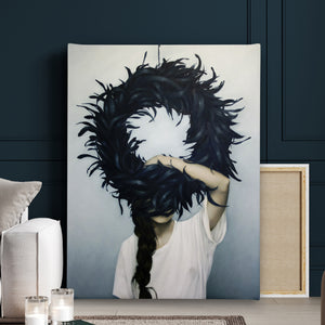 Canvas Fashion Wall Art -  Mystical Girl & Black Feathers