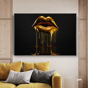Canvas Fashion Wall Art -  Golden Liquid Lips