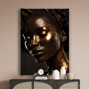 Canvas Fashion Wall Art -  Golden Liquid Art Makeup Face