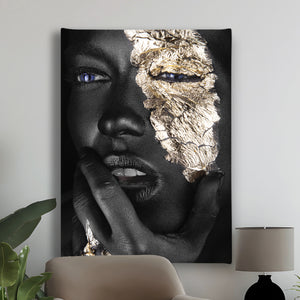 Canvas Fashion Wall Art -  Darkskinned Girl with Gold Makeup