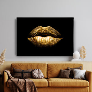 Canvas Fashion Wall Art -  Gold Lips