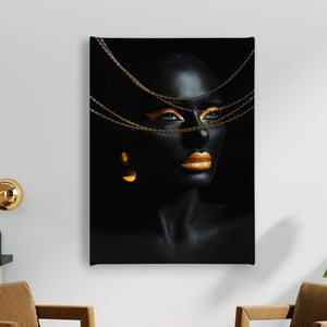 Canvas Fashion Wall Art -  Black Skin Color Body Art Gold Jewelry