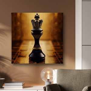 Canvas Fashion Wall Art -  Black Chess and Gold Background