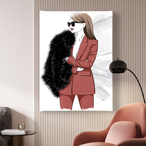 Canvas Fashion Wall Art -  Stylish woman in fur and glasses