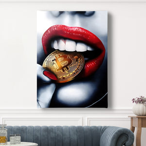 Canvas Fashion Wall Art -  Red Lips & Gold Bitcoin