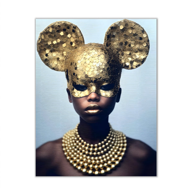 Canvas Fashion Wall Art, African Woman & Gold Mask, Glam Wall Poster