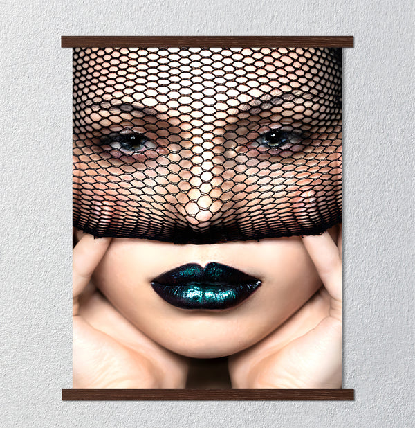 Canvas Fashion Wall Art, Lady with dark Green Lips, Glam Wall Poster