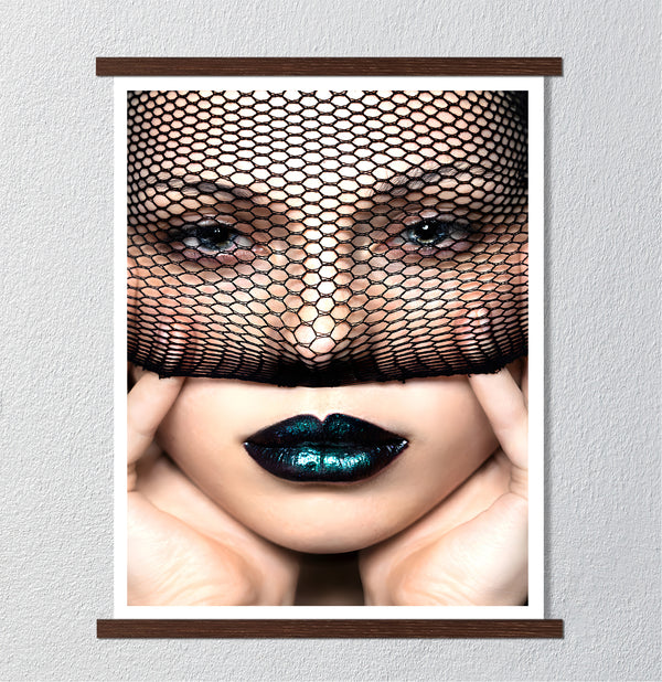 Canvas Fashion Wall Art, Lady with dark Green Lips, Glam Wall Poster