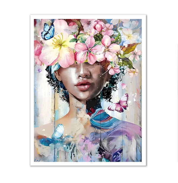 Canvas Fashion Wall Art, Flowers, Butterflies and Girl, Glam Wall Poster