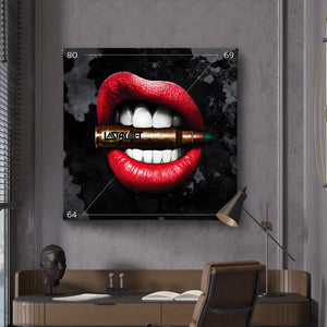 Canvas Fashion Wall Art -  Lips and Gold Bullet