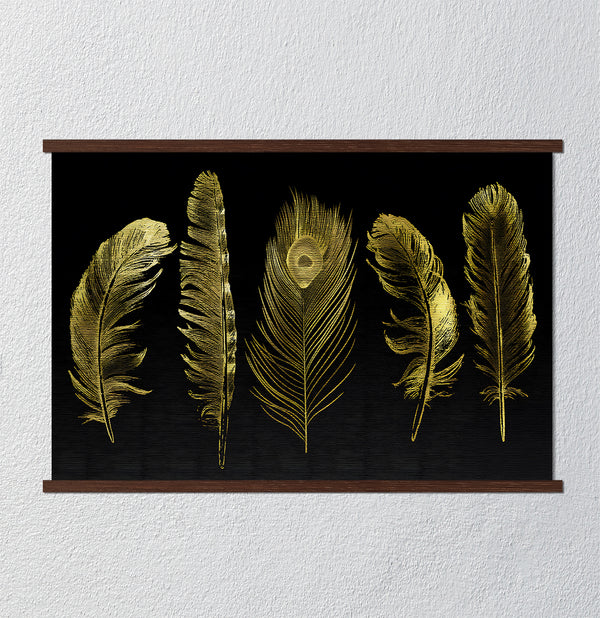 Canvas Fashion Wall Art, Golden feathers, Glam Wall Poster