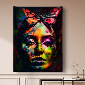 Canvas Fashion Wall Art -  Colorful Girl with Butterfly