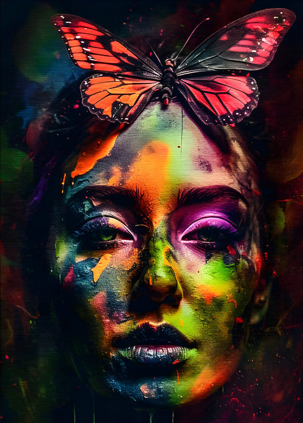 Canvas Fashion Wall Art, Colorful Girl with Butterfly, Glam Wall Poster