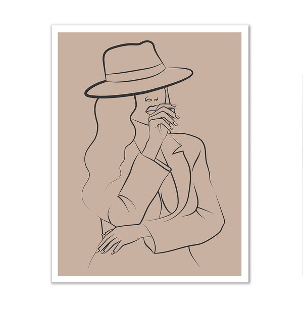Canvas Wall Art, Fashion Woman with Hat, Minimalist Wall Poster