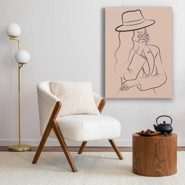 Canvas Wall Art, Fashion Woman with Hat, Minimalist Wall Poster