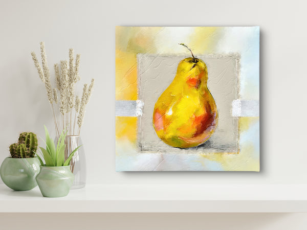 Canvas Wall Art, Oil Pained Yellow Pear Fruit, Wall Poster