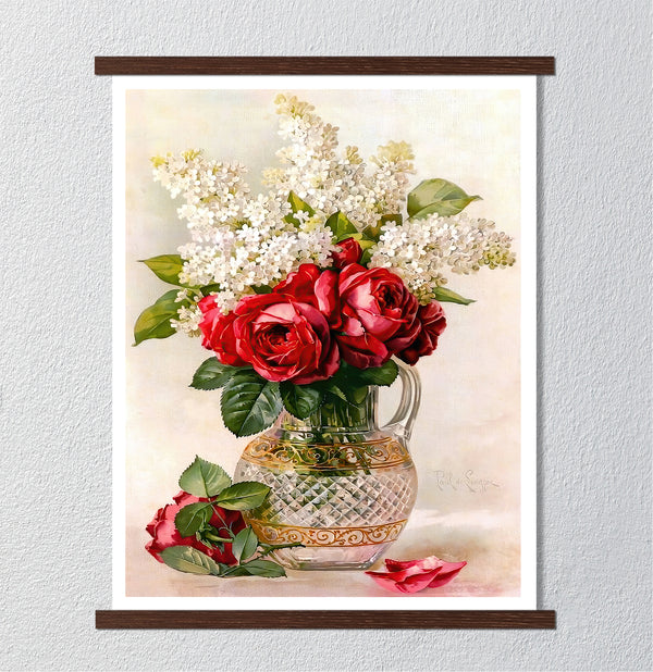 Canvas Wall Poster, Spring White Flower Bouquet, Wall Art